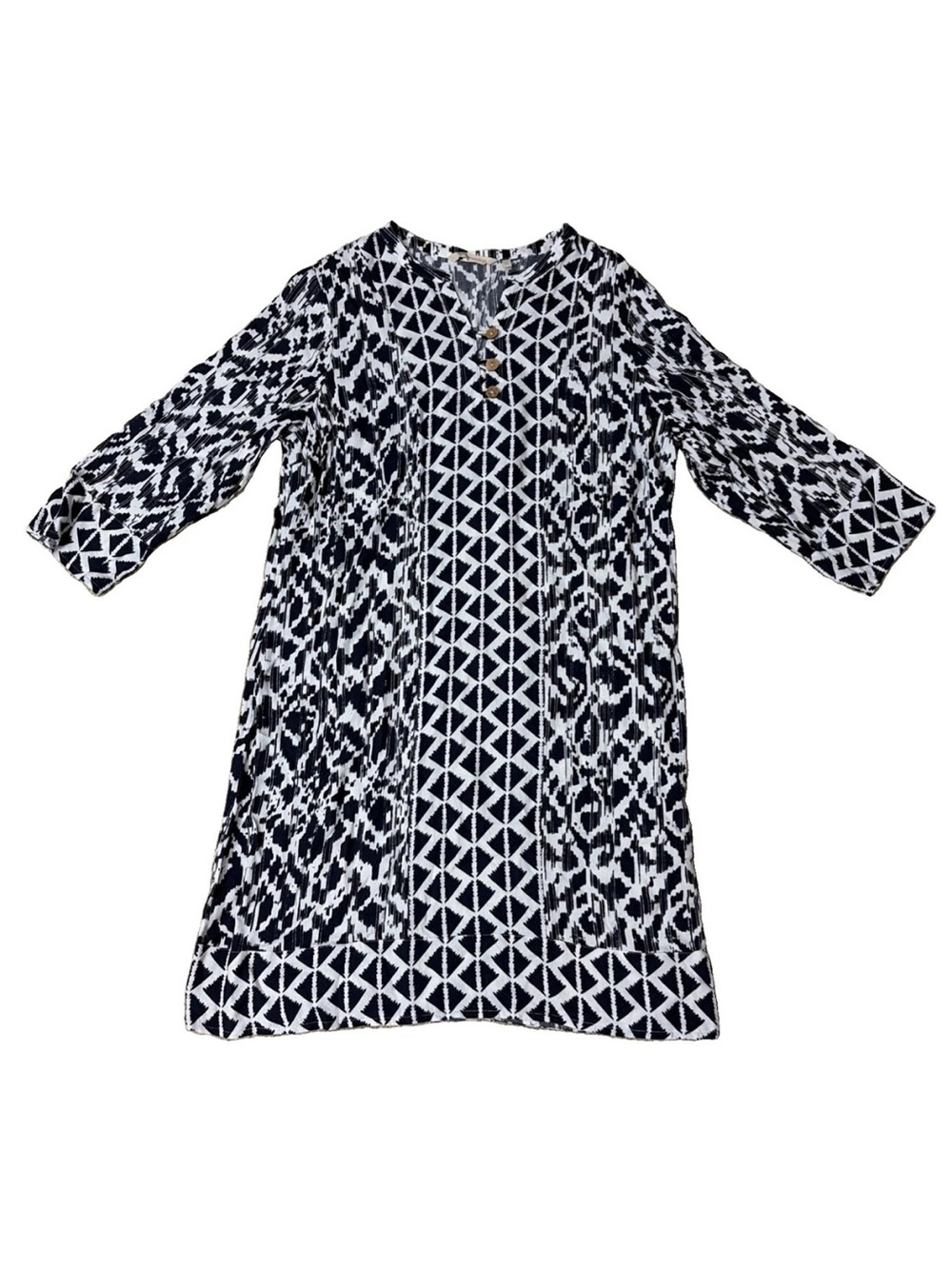 Soft Surroundings RAVEN Dress Women's L Ikat Print Knee Length Dress 3/4 Sleeve